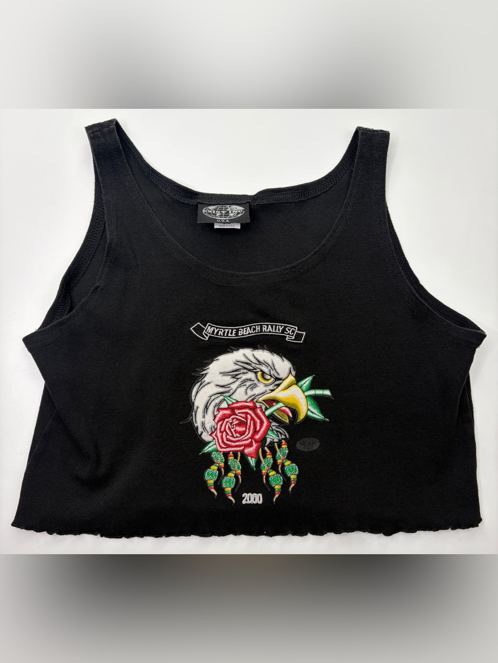 Vintage 2000 Myrtle Beach Bike Rally Cropped Tank Top L/XL Black GUC